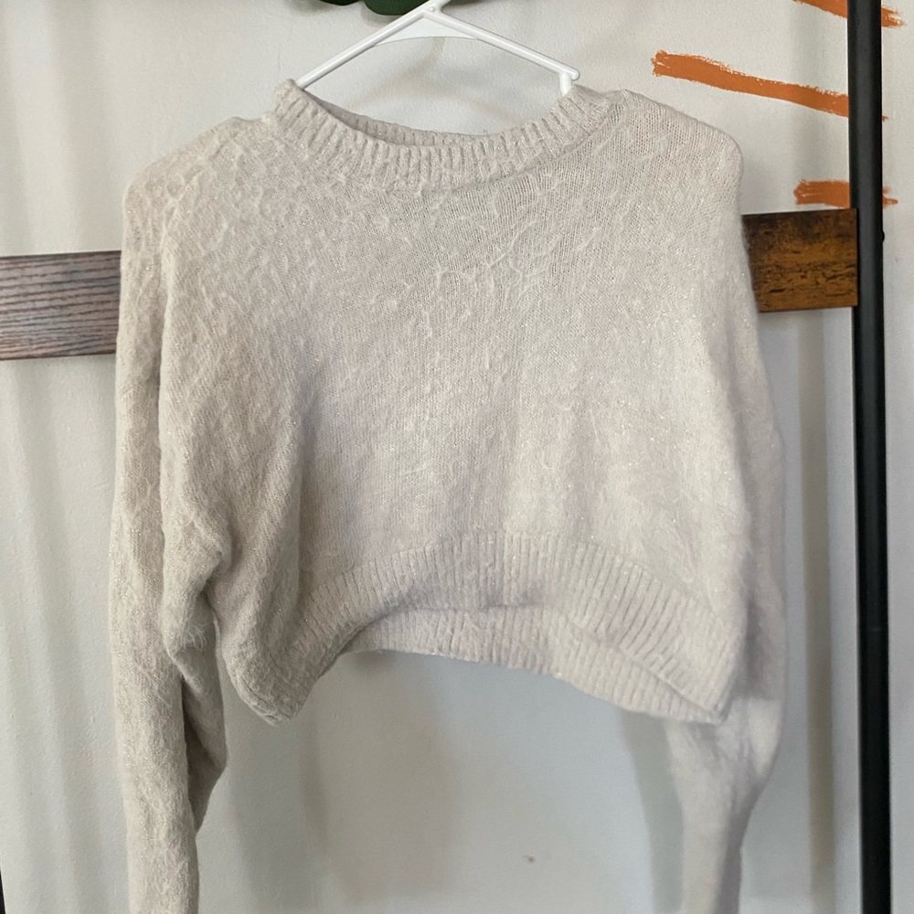 fuzzy white crop top. large. sugar and jade.